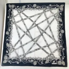 美品 Rudolph Valentino/ルドルフヴァレンチノ ハンカチ/スカーフ チェーン/メダル柄 ネイビー/ホワイト[ON01287]のサムネイル