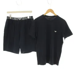 エンポリオアルマーニ EMPORIO ARMANI ルームウェア セットアップ 上下 Tシャツ カットソー クルーネック 半袖 M ショートパンツ ハーフパンツ イージーパンツ ウエストゴム L ロゴプリント 紺 ネイビー HFYI01-20231 /YTのサムネイル