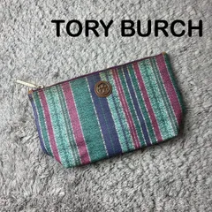TORY BURCH トリーバーチ ポーチ コスメポーチ キャンバス レザー ストライプのサムネイル