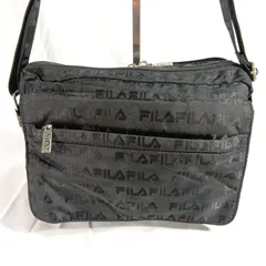 FILA フィラ ショルダーバッグ 黒 ブラック ロゴ総柄 ジャガード織り 90s y2k 2000archives ストリート アーカイブ ヴィンテージライク 逸品 良品 軽量 ベタつきなし 斜めがけ クロスボディ ユニセックス 男女兼用のサムネイル