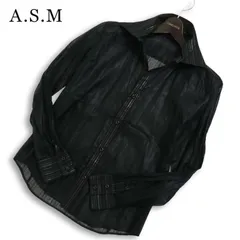 A.S.M アトリエサブ メン 春夏★ 長袖 シースルー ストライプ スリム シャツ 日本製 Sz.48 メンズ 黒 ASMのサムネイル
