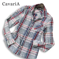 CavariA キャバリア 通年★ 長袖 ネイティブ柄 インディゴ チェック ウォッシュ加工 スリム シャツ Sz.44 メンズのサムネイル