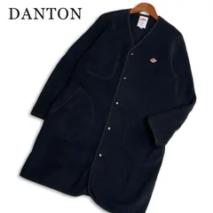 DANTON ダントン 秋冬★ フリース ロゴ刺繍 ロング ノーカラー コート 日本製 Sz.36 レディース 黒のサムネイル