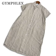 GYMPHLEX ジムフレックス 春夏★ リネン ストライプ ロゴ刺繍 シャツ ワンピース 日本製 Sz.12 レディースのサムネイル