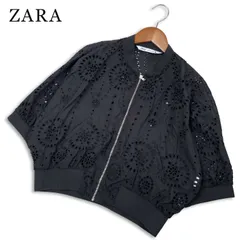ZARA ザラ 春夏★ レース 花柄 刺繍 ジップ ブルゾン ジャケット Sz.L レディース 黒のサムネイル