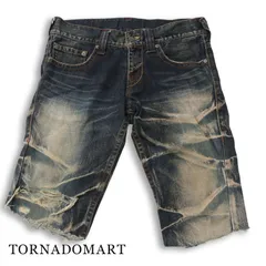 TORNADOMART トルネードマート 春夏★ ダメージ加工 カットオフ ヒゲ デニム ハーフ ショート パンツ ジーンズ Sz.M メンズのサムネイル