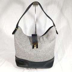 【訳あり】トミーヒルフィガー ワンショルダーバッグ グレー ウール フェルト 黒 レザー 秋冬 TOMMY HILFIGER レディース 肩掛け 鞄 内部剥がれあり 金具