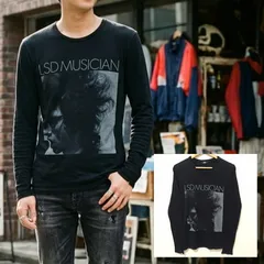 日本製◎モノトーンコーデに◎【LAD MUSICIAN】ラッドミュージシャン クルーネック 長袖カットソー Tシャツ ロンT トップス コットン 綿100% ボブディラン フォトプリント ブラック 黒 メンズ サイズ44/M49771jYのサムネイル