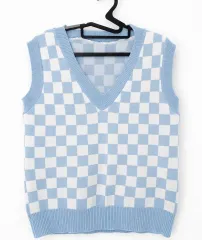 パステル チェック ニット ベスト Pastel Check Knit Vest for Womenのサムネイル
