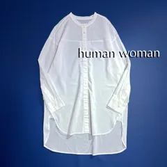 kY46 human women フリルカラーチュニックブラウス ヒューマンウーマン シアーシャツ 長袖 バンドカラー ノーカラー フリル ロング丈 チュニック丈 シャツ ブラウス ホワイト 白 HUMAN WOMAN 17,600円のサムネイル