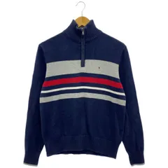 TOMMY HILFIGER トミーヒルフィガー ハーフジップ ニット セーター ボーダー ネイビー XS【E-29】のサムネイル