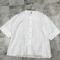 極美品 MHL. バンドカラー シャツ コットン ラミー 麻 ポプリン M~L