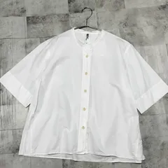 【リネン混】MHL. コットン バンドカラー5分袖シャツ サイズIII Lサイズ相当 ホワイト 白色 コットンリネン 麻10% マーガレットハウエル エムエイチエルのサムネイル