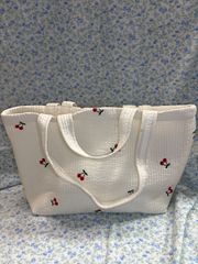 きゅーたろう　アイボリー×チェリー　刺繍ヌビ　トートバッグ きゅーたろう様専用 アイボリー×チェリー 刺繍ヌビ トートバッグ