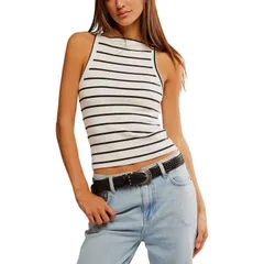 フリーピープル レディース トップス タンクトップ Free People Mia YD Stripe Tank Womens BlackWhite Combo ホワイトのサムネイル
