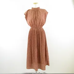 SHEENA DEL RAY ワンピース フレンチスリーブ プリーツ ロング 花柄 赤 M *A530のサムネイル