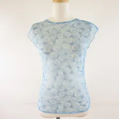 ペイトンプレイス PEYTON PLACE シアーカットソー ノースリーブ 花柄 青 9 *T513のサムネイル