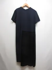 クラネ CLANE 布帛プリーツ 半袖 ロング ワンピース 36 ネイビー×黒 裏地付きのサムネイル