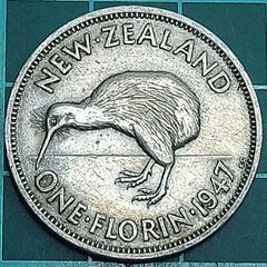 1947年 英国王立造幣局 ニュージーランド 1フローリン 白銅貨 ジョージ