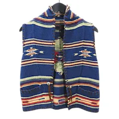 ラルフローレン RALPH LAUREN ニットベスト XS 青系ブルー ネイティブ柄 コンチョ レザーレース 羽織りのサムネイル