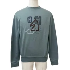美品□HERMES エルメス H Puzzle ラムレザーパッチ コットン100％ クルーネック スウェットシャツ トレーナー グリーン系 M イタリア製のサムネイル