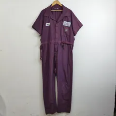 80s 90s 半袖 オールインワン つなぎ ワッペン ネーム ワーク ジャンプスーツ 襤褸 古着 VINTAGE パープル系 G503のサムネイル