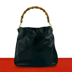 極 美品 GUCCI グッチ オールドグッチ ヴィンテージ バンブー レザー 本革 ハンドバッグ セミ ワンショルダーバッグ ブラック 91879のサムネイル
