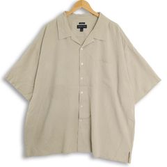 特大 超大きいサイズ メンズ4XL Joseph & Feiss 100%シルク 半袖ループカラーシャツ 同色チェック柄 実寸胸囲162cm ベージュ系 hsc-1292