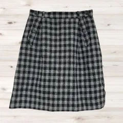 A2017 massage By Corlan ヴィンテージ Vintage 台形スカート(L) チェック 総柄 裏地あり モノトーン レトロのサムネイル