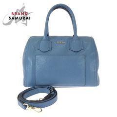 美品】FURLA レザー 2way ショルダーバッグ ブルー - メルカリ