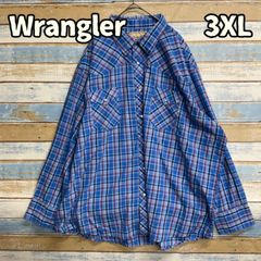 Wrangler ウエスタンシャツ ブルー 長袖シャツ チェック 3XL ゆるダボ 90s【き029】