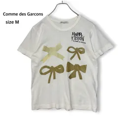 コムデギャルソン COMME des GARCONS 日本製 綿100% Tシャツ 半袖 カットソー クルーネック 白 ホワイト M レディース リボン プリント ゴールド ラメ モード カジュアル Archive アーカイブ 古着のサムネイル