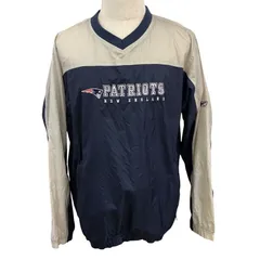 Reebok/リーボック PATRIOTS ウォームアップジャケット NFL ナイロンプルオーバー 裾ジップ ライトアウター 長袖  オーバーサイズ ビッグシルエット ベトナム製 Lサイズ ネイビー/ライトグレーのサムネイル