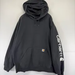古着 カーハート Carhartt スウェット 大きいサイズ ロゴ プルオーバー  パーカー 袖ロゴ プリント 2XL  ブラック メンズのサムネイル