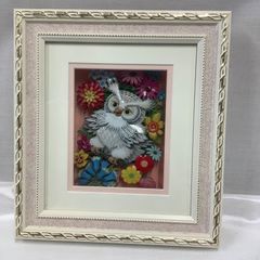 ふくろう立体アート　シャドーボックス　額縁付き　壁掛け　インテリア　A176