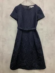 NATURAL BEAUTY ナチュラルビューティー ベルト付き ジャガード ワンピース size36/紺 ■◆ レディースのサムネイル