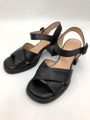あしながおじさん アシナガオジサン 日本製 アンクルストラップ チャンキーヒール クロス サンダル size23.5cm/ブラック ■◆◎レディースのサムネイル