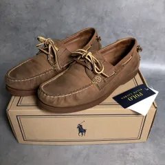 PQ564◇POLO RALPH LAUREN : MERTON BOAT レザーデッキシューズ◇26.5cm◇ブラウン系  ポロラルフローレン マートン モカシンシューズのサムネイル