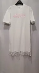 MSGM 白 ロゴ プリント フリンジ Tシャツ ワンピースのサムネイル