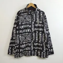PLAYBOY プレイボーイ ジップアップ ジャケット 総柄 ウィンドブレーカー 裏地 メッシュ Y2K 平成 モノグラム ブラック LL G532のサムネイル