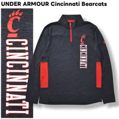 【美品】 アンダーアーマー UNDER ARMOUR シンシナティ ベアキャッツ Cincinnati Bearcats カレッジ ロゴ ハーフジップ トレーニング シャツ L グレー x レッド メンズのサムネイル
