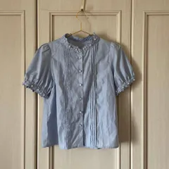 【東あずま店　併売品】　tocco トッコ　花柄　立体　ブラウス シャツ トップス　レディース　blouse　shirt　Tops　ladies　半袖　ブルー 青　Mサイズ 38 9号のサムネイル