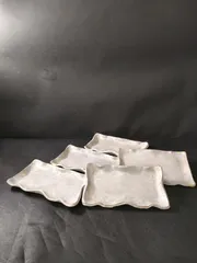 F33-05/在銘/灰釉波型渕折長皿 5客/骨董/小鉢/小皿/長皿/刺身皿/長方皿/向付/京焼/清水焼/銘々皿/懐石料理/懐石道具のサムネイル