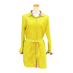 marimekko "KARAKOLA"（黄緑イエロー×パープル×白）シャツワンピース（デッドストック）のサムネイル