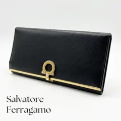 フェラガモ　Ferragamo　二つ折り長財布　レザー　ガンチーニ　ロングウォレット　ブラック　ゴールドのサムネイル
