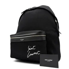 美品 サンローラン SAINT LAURENT シティ エンブロイダリー リュック バックパック デイパック ロゴ 刺繍 キャンバス レザー ブラック 黒 軽量 大容量  シルバーウィーク 秋 ギフト プレゼント ご褒美 ユニセックスのサムネイル