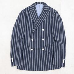 Stile Latino スティレラティーノ テーラードジャケット ダブルブレスト ストライプ柄 ネイビー リネン イタリア製 メンズ 44 b02437 Stile Latino スティレラティーノ テーラードジャケット ダブル