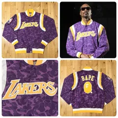 ★Snoop Dog着用モデル★ Mitchell&Ness LAKERS WARM UP JACKET Mサイズ a bathing ape BAPE basketball レイカーズ ベイプ エイプ i049のサムネイル