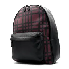 美品 コーチ COACH リュックサック バックパック デイパック チェック柄 プラッド PVC レザー ブラック 黒 ボルドー 大容量 夏休み 帰省 お盆 敬老の日 シルバーウィーク 秋 ギフト ご褒美のサムネイル