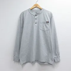 XL/古着 ディッキーズ 長袖 Tシャツ メンズ ワンポイントロゴ 胸ポケット付き ヘンリーネック グレー 霜降り 26jul06のサムネイル